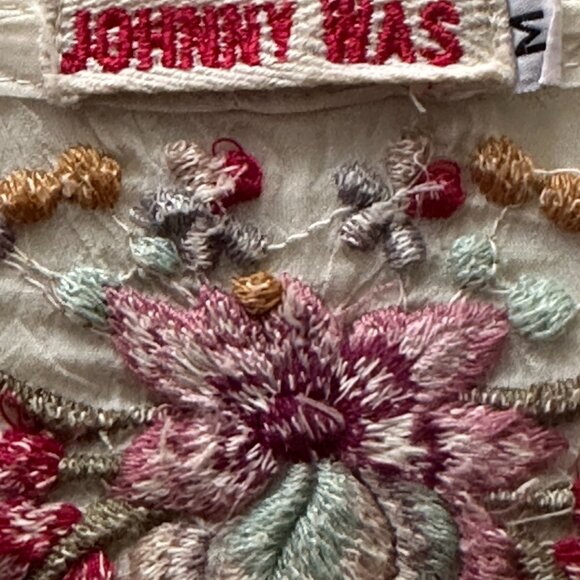 Johnny Was Semi-Sheer Cream Embroidered Rayon Tunic - Picture 8 of 10